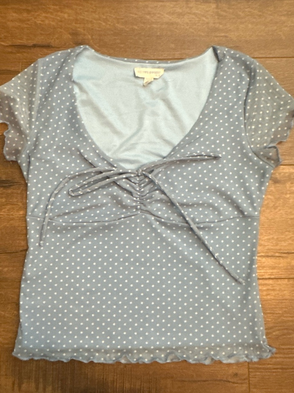 Polka Dot Tie-Front Women's Top - Light Blue